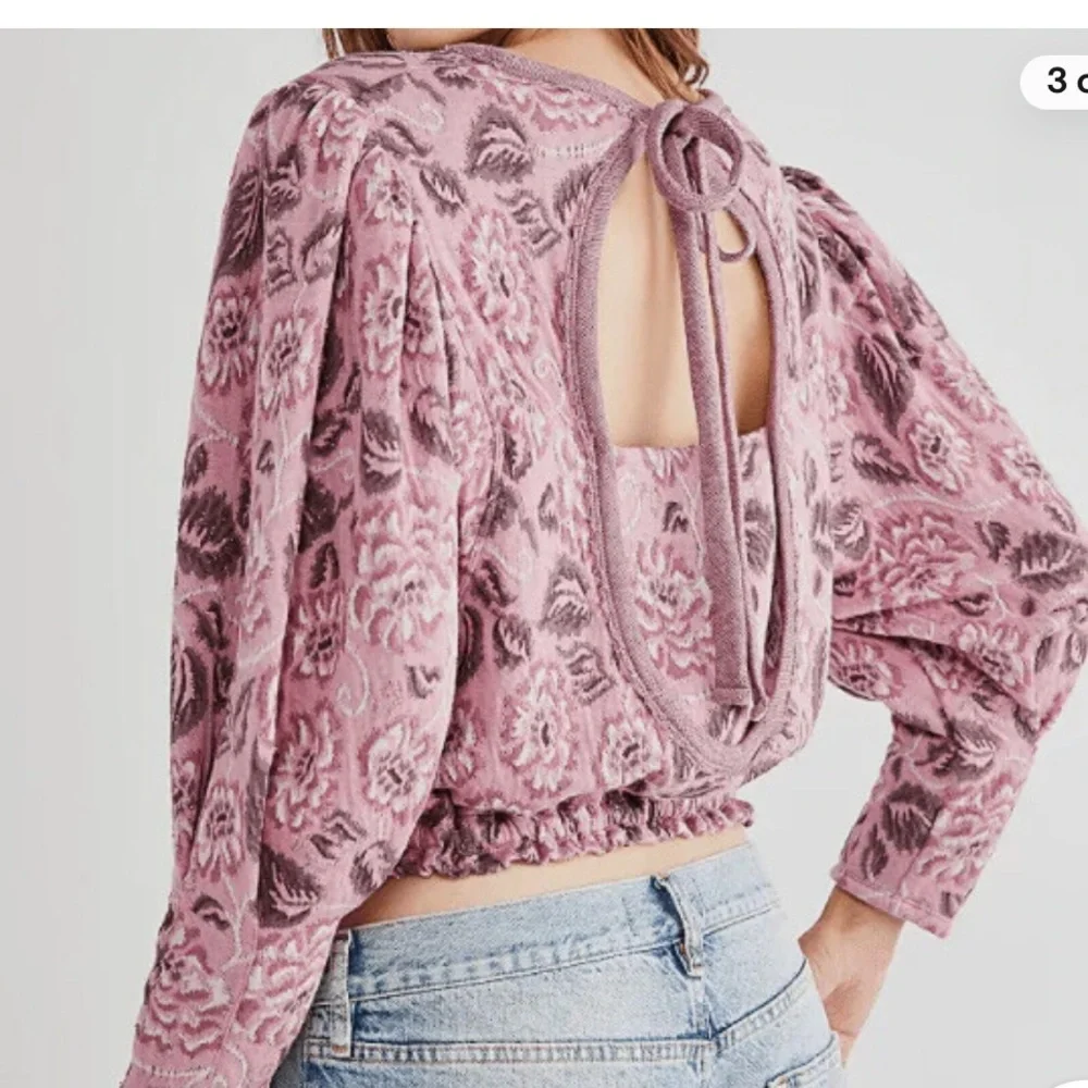 Free People No Ordinary Floral Jacquard Knit Puff Sleeves Top Pink